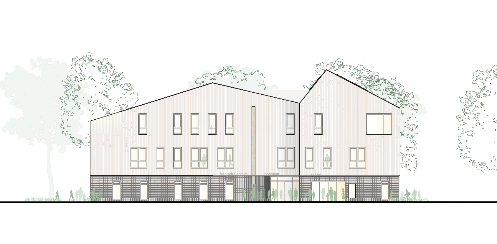 Zicht op voorgevel vanaf de Lindenlaan