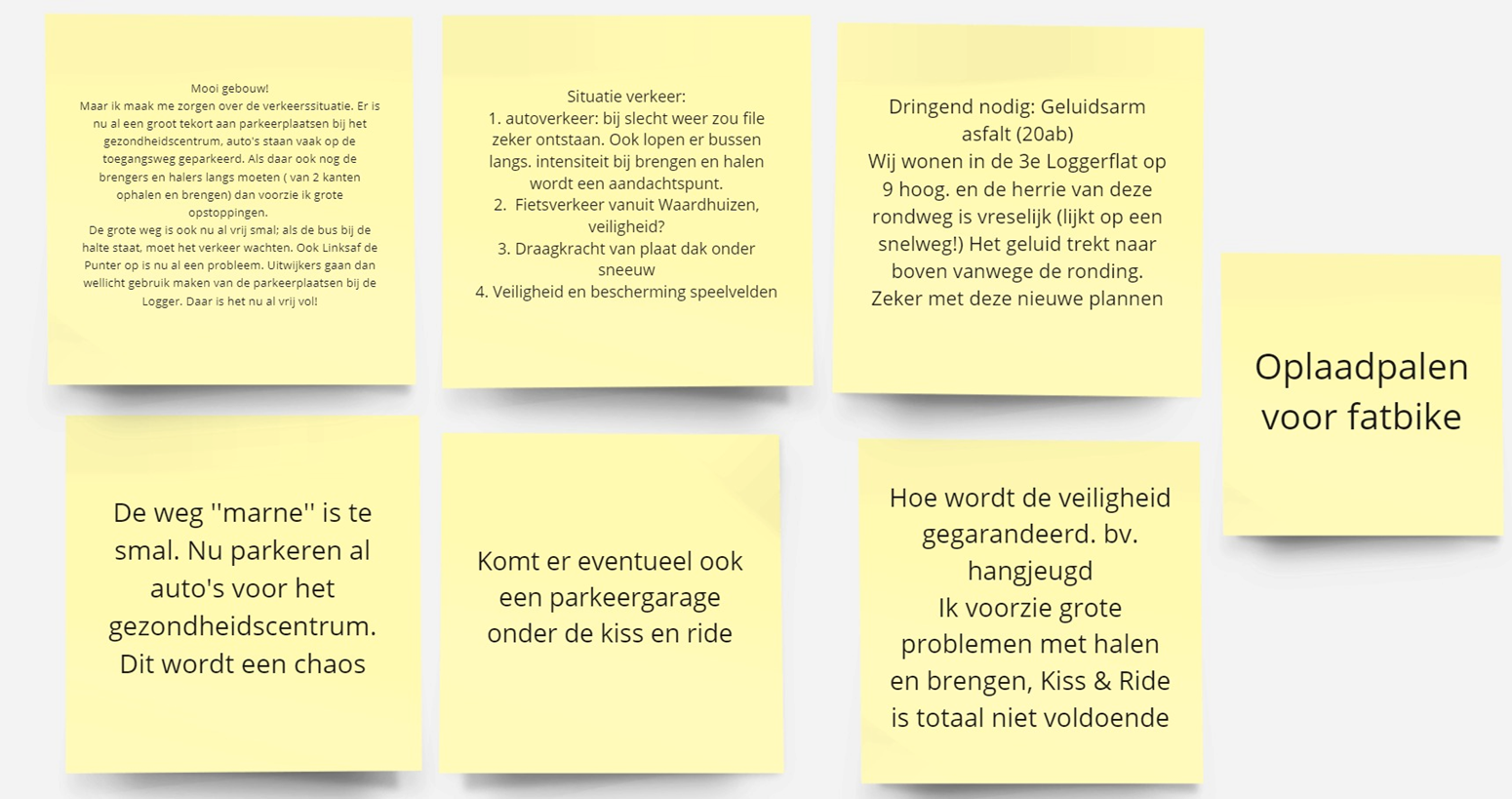Ideeën, wensen en zorgen van aanwezigen op de inloopavond
